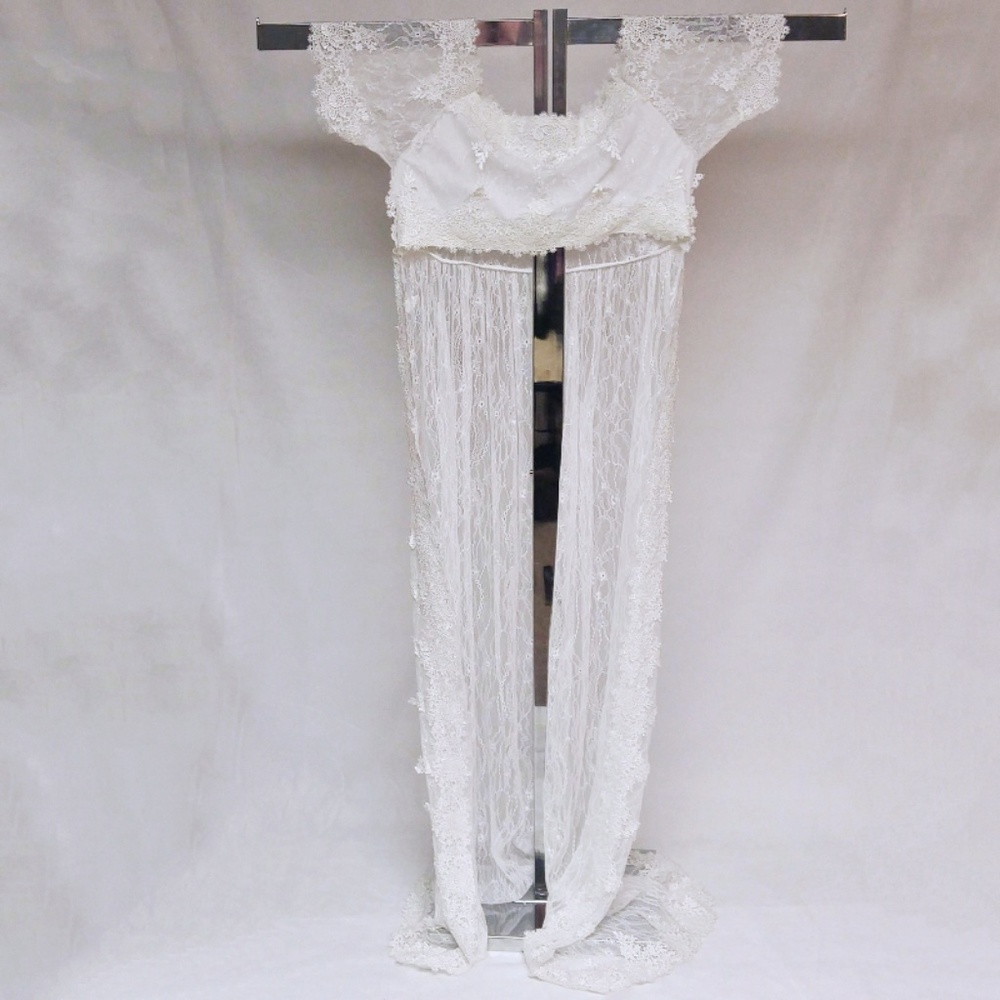 Wedding Gown Cape Long Train Lace Soft White